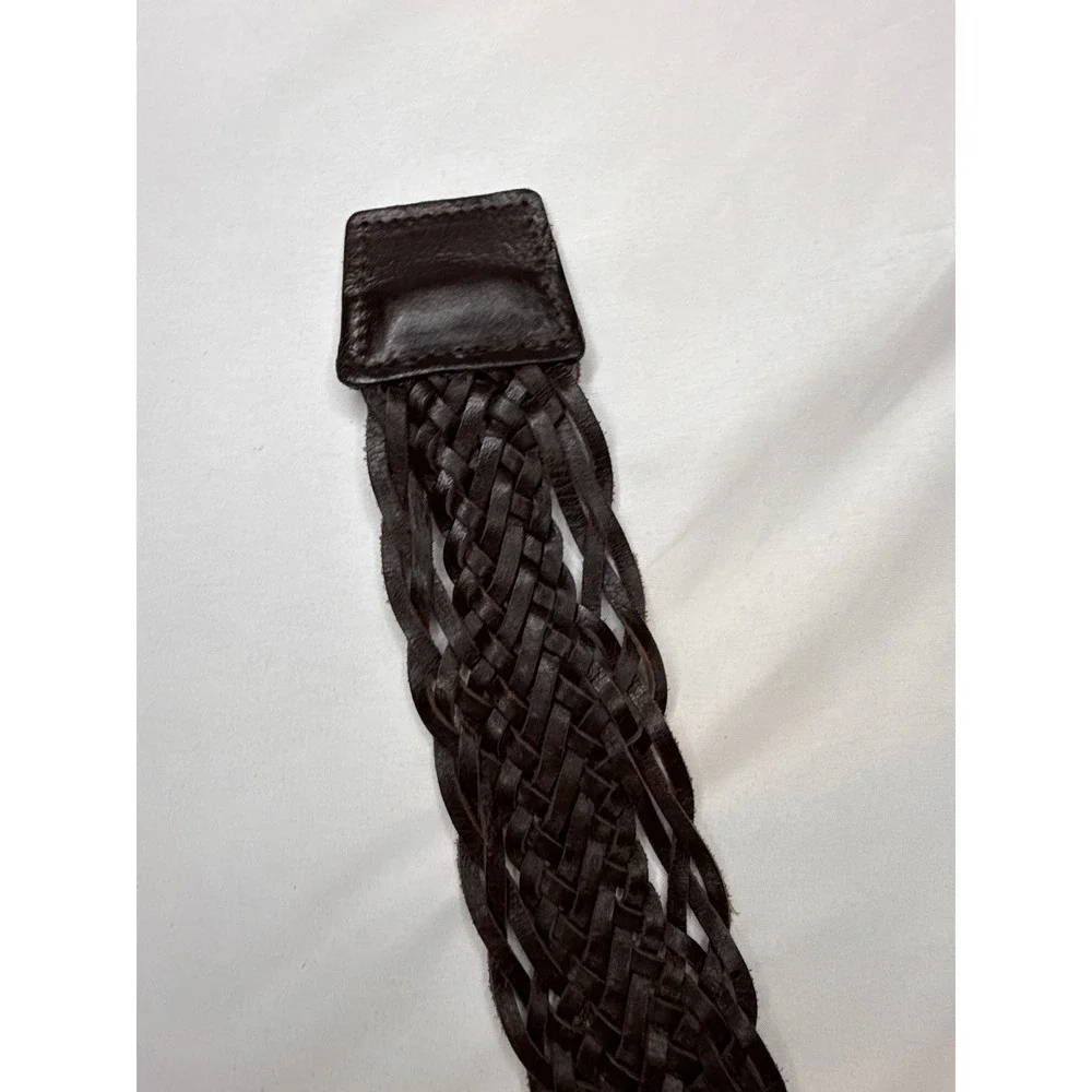 Calvin Klein Jeans Brown Braided Leather Belt Silver O-Ring Buckle Small 4249282
